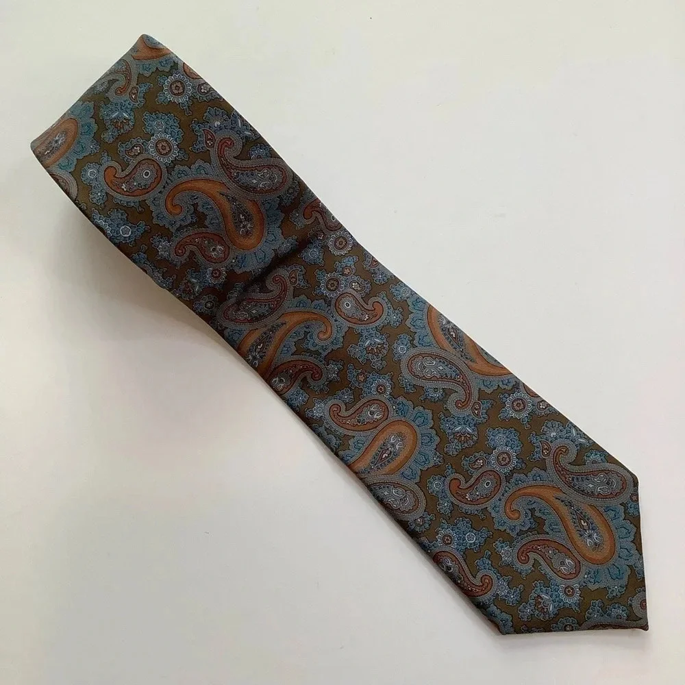 2/$30 MR BIG & TALL Brown Paisley Foulard Silk Tie - Picture 12 of 13